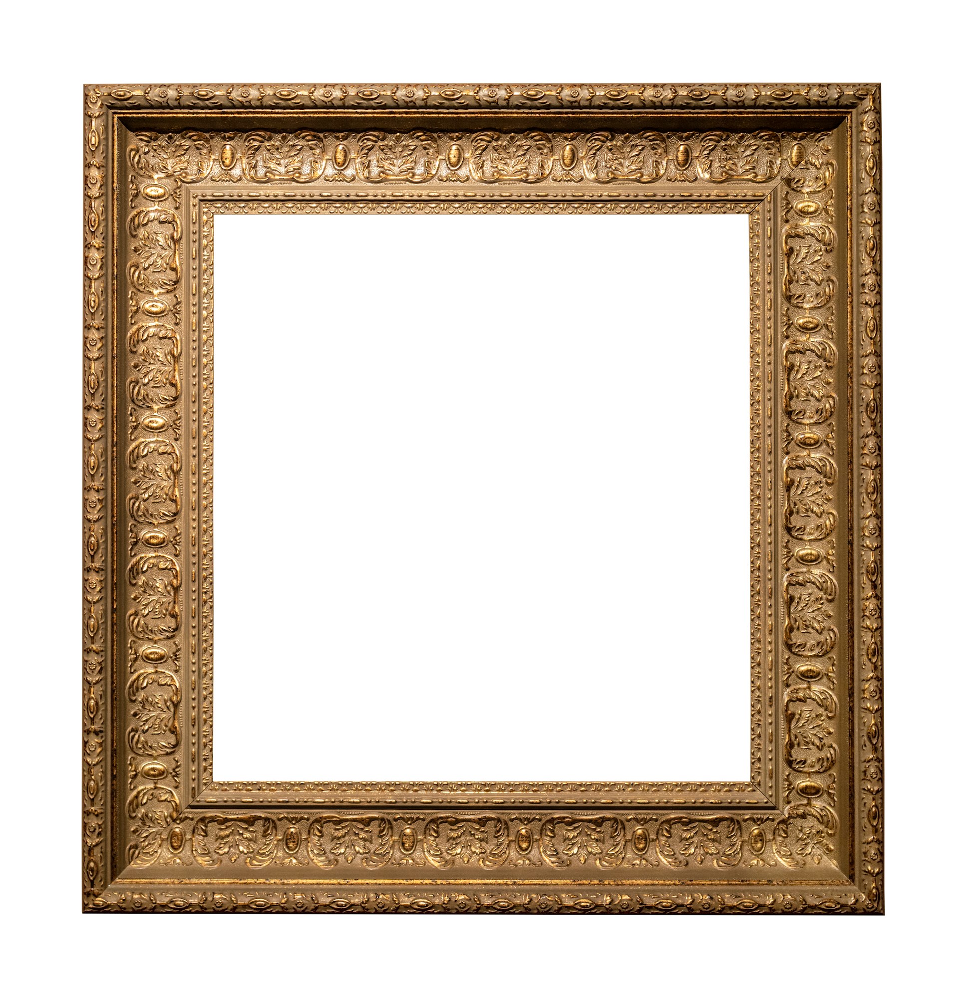 wide carved square bronze picture frame isolated